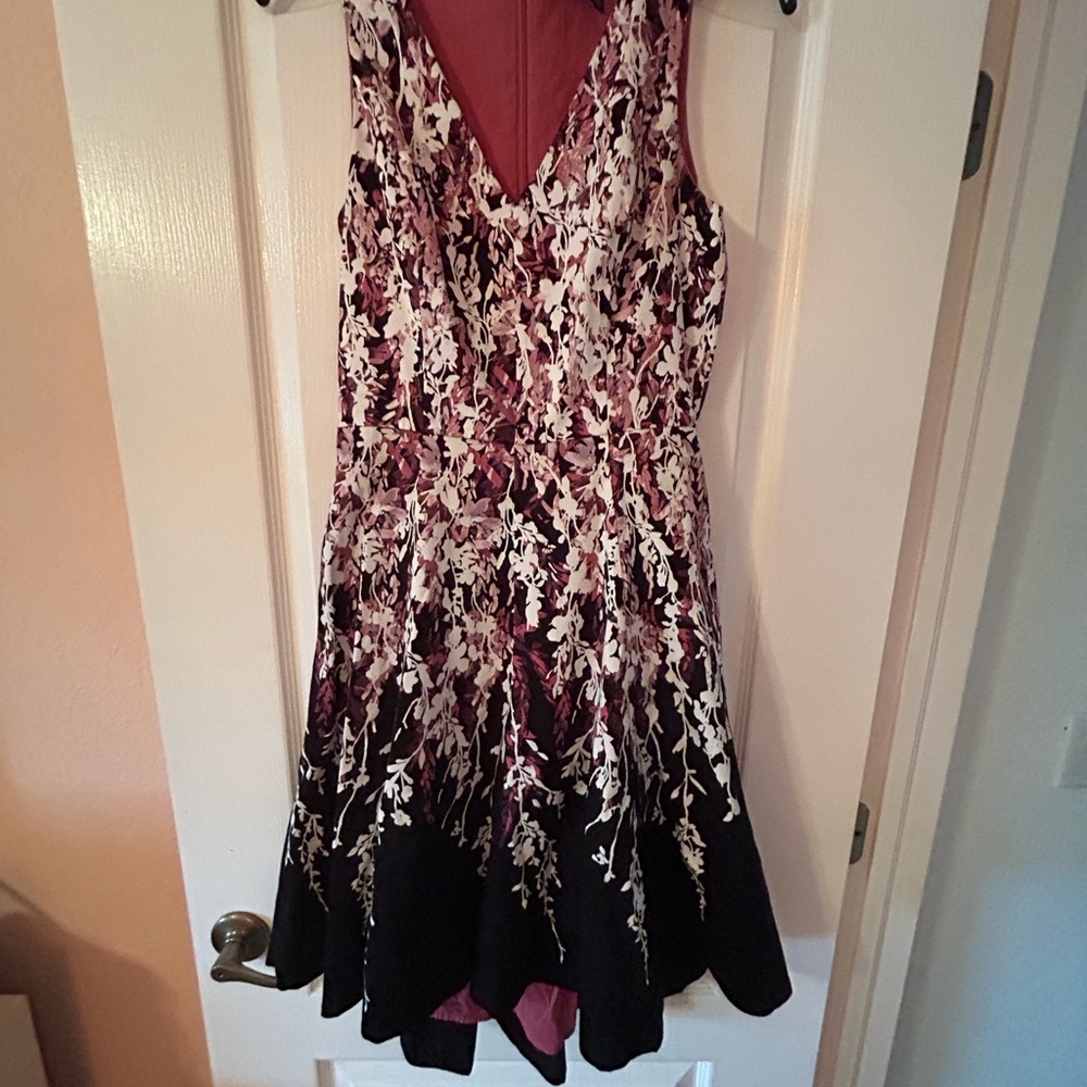 White House Black Market Floral Midi Dress in Black and Pink